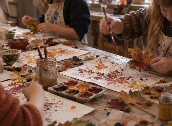 Spatten met herfstbladeren (7-13 jaar) - In de Creatieve Werkplaats van De Lepelaar
